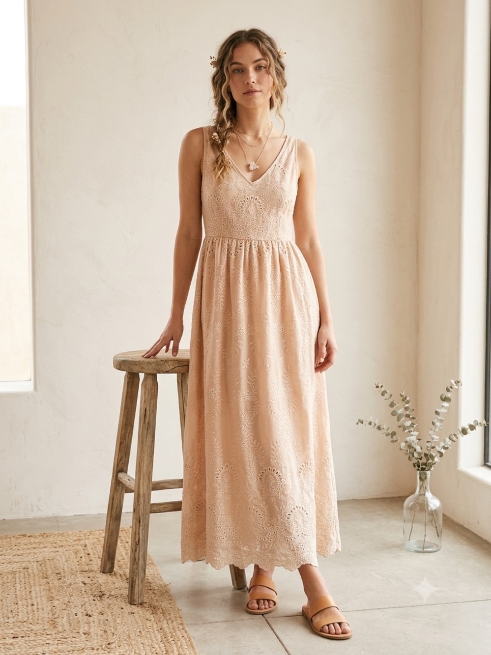 Blue Tassel (Anthropologie) Blush Eyelet Maxi Dress, $168, Large P2P 19”, NWT